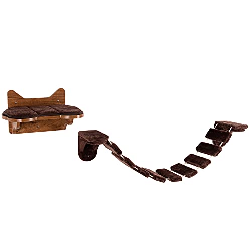 GYMAX Katzenkletterwand Set, platzsparende Katzentreppe mit Abnehmbarer Matten, wandmontierte Hängebrücke für Katzen zum Spielen & Ruhen, Katzenliegeplatz bis 10 kg belastbar, Braun GYMAX Katzenkletterwand Set, platzsparende Katzentreppe mit Abnehmbarer Matten, wandmontierte Hängebrücke für Katzen zum Spielen & Ruhen, Katzenliegeplatz bis 10 kg belastbar, Braun von GYMAX