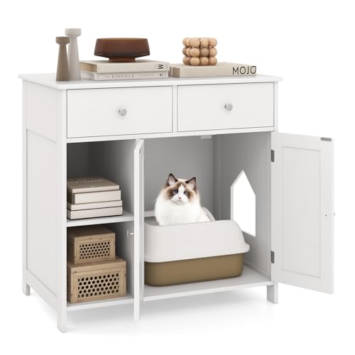 GYMAX Katzenschrank aus Holz, verstecktes Katzenklo mit 2 Türen, 2 Schubladen & offene Regale, multifunktionaler Katzenmöbel, Katzenhaus mit Kippschutz für Schlafzimmer & Wohnzimmer, 80 x 51 x 78 cm GYMAX Katzenschrank aus Holz, verstecktes Katzenklo mit 2 Türen, 2 Schubladen & offene Regale, multifunktionaler Katzenmöbel, Katzenhaus mit Kippschutz für Schlafzimmer & Wohnzimmer, 80 x 51 x 78 cm von GYMAX