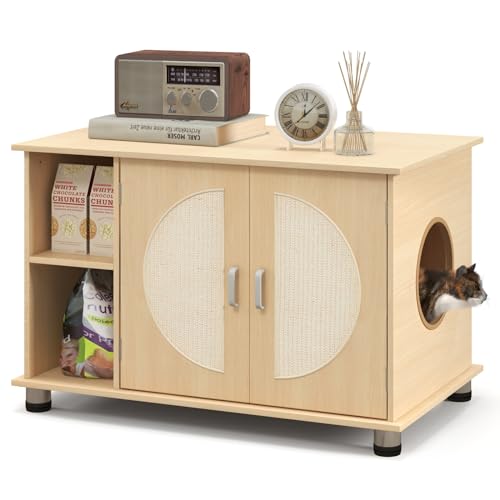 GYMAX Katzenschrank mit Kratzbrettern für Katzentoilette, Katzenklo Schrank mit Seitentür & Aufbewahrungsregalen, 3-in-1 Katzenhaus aus Holz für Wohnzimmer & Schlafzimmer, 82 x 48 x 52cm GYMAX Katzenschrank mit Kratzbrettern für Katzentoilette, Katzenklo Schrank mit Seitentür & Aufbewahrungsregalen, 3-in-1 Katzenhaus aus Holz für Wohnzimmer & Schlafzimmer, 82 x 48 x 52cm von GYMAX