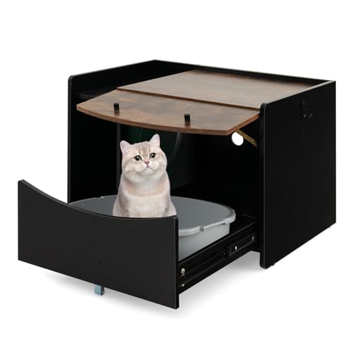 GYMAX Katzenschrank mit ausziehbarer Schublade & Eingang, Katzenhaus mit Klapptür & Haken, multifunktionaler Katzenklo Schrank für Katzen, Katzenmöbel für Katzentoilette, Vintagebraun GYMAX Katzenschrank mit ausziehbarer Schublade & Eingang, Katzenhaus mit Klapptür & Haken, multifunktionaler Katzenklo Schrank für Katzen, Katzenmöbel für Katzentoilette, Vintagebraun von GYMAX
