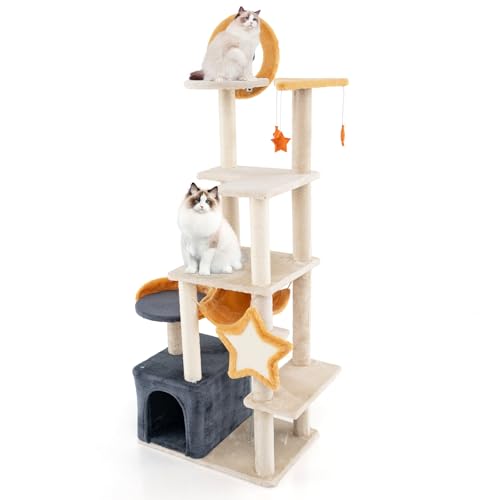 GYMAX Kratzbaum 160 cm, 8-stöckiger Katzenturm mit Katzenhöhle & Hängematte, 2 Plattformen, Sisal-Kratzbrettern & -Matte, Springball, Katzenmöbel für Katzen im Innenbereich GYMAX Kratzbaum 160 cm, 8-stöckiger Katzenturm mit Katzenhöhle & Hängematte, 2 Plattformen, Sisal-Kratzbrettern & -Matte, Springball, Katzenmöbel für Katzen im Innenbereich von GYMAX