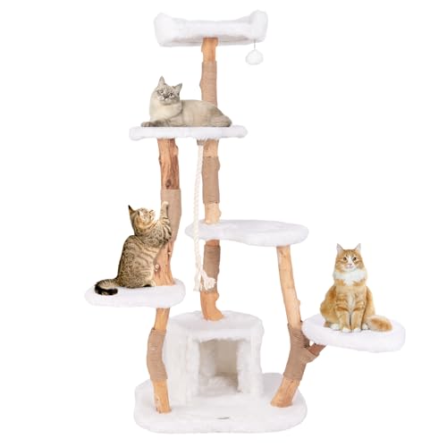 GYMAX Kratzbaum 168 cm, Katzenkratzbaum aus Birnbaumholz, Katzenbaum mit echten Stämmen, Plattformen, Katzenhaus & Kratzseil, mehrstöckige Kletterbaum für Katzen GYMAX Kratzbaum 168 cm, Katzenkratzbaum aus Birnbaumholz, Katzenbaum mit echten Stämmen, Plattformen, Katzenhaus & Kratzseil, mehrstöckige Kletterbaum für Katzen von GYMAX