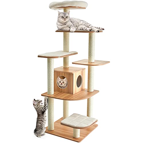 GYMAX Kratzbaum 175 cm für Katzen, Kletterbaum mit Sisalstämmen & 5 Kissen, Mehrstöckiger Katzenkratzbaum aus Holz, Katzenmöbel mit Höhle, Natur GYMAX Kratzbaum 175 cm für Katzen, Kletterbaum mit Sisalstämmen & 5 Kissen, Mehrstöckiger Katzenkratzbaum aus Holz, Katzenmöbel mit Höhle, Natur von GYMAX