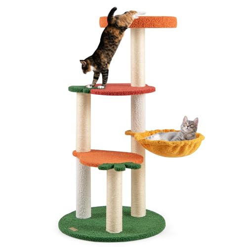 GYMAX Mehrstöckiger Katzenturm im Fruchtstil, Katzenturm mit Apfel- und karottenförmigen Plattformen, gepolsterter Sitzplatz, drehbare Hängematte, für Hauskätzchen, 48.5 x 48.5 x 99 cm GYMAX Mehrstöckiger Katzenturm im Fruchtstil, Katzenturm mit Apfel- und karottenförmigen Plattformen, gepolsterter Sitzplatz, drehbare Hängematte, für Hauskätzchen, 48.5 x 48.5 x 99 cm von GYMAX