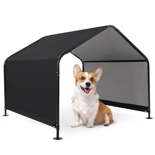 GYMAX Outdoor-Hundeschattenschutz für kleine, mittelgroße und große Rassen, Tier-Schattenschil mit Metallrahmen, Bodennägel, wasserabweisendes Zelt für Garten,schwarz GYMAX Outdoor-Hundeschattenschutz für kleine, mittelgroße und große Rassen, Tier-Schattenschil mit Metallrahmen, Bodennägel, wasserabweisendes Zelt für Garten,schwarz von GYMAX