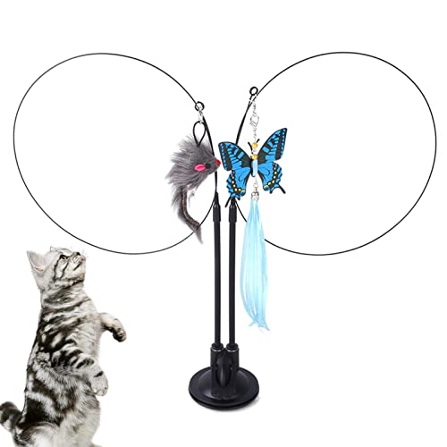GYOUZA Katzenstockspielzeug, Doppelkopf-Katzenspielzeug mit Fester Feder, Swing Toys Cat Wand Toy mit festem Clip und Saugnapf-Katzenspielzeug für Indoor-Haustierkatzen GYOUZA Katzenstockspielzeug, Doppelkopf-Katzenspielzeug mit Fester Feder, Swing Toys Cat Wand Toy mit festem Clip und Saugnapf-Katzenspielzeug für Indoor-Haustierkatzen von GYOUZA