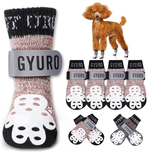 GYURO 4-seitige rutschfeste Hundesocken, Pfotenabdrücke, mit verstellbarem, reflektierendem Riemen, Pfotenschutz, Traktionskontrolle und Anti-Leck-Design für Hartholzböden und Griffsicherheit (Khaki GYURO 4-seitige rutschfeste Hundesocken, Pfotenabdrücke, mit verstellbarem, reflektierendem Riemen, Pfotenschutz, Traktionskontrolle und Anti-Leck-Design für Hartholzböden und Griffsicherheit (Khaki von GYURO