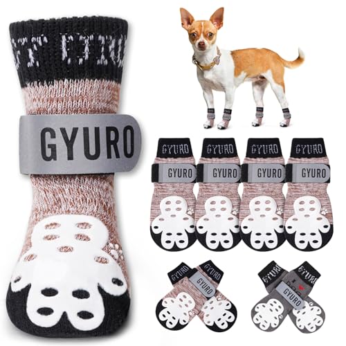 GYURO 4-seitige rutschfeste Hundesocken, Pfotenabdrücke, mit verstellbarem, reflektierendem Riemen, Pfotenschutz, Traktionskontrolle und Anti-Leck-Design für Hartholzböden und Griffsicherheit (Khaki GYURO 4-seitige rutschfeste Hundesocken, Pfotenabdrücke, mit verstellbarem, reflektierendem Riemen, Pfotenschutz, Traktionskontrolle und Anti-Leck-Design für Hartholzböden und Griffsicherheit (Khaki von GYURO