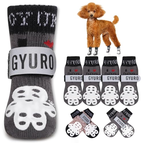 GYURO 4-seitige rutschfeste Hundesocken mit Pfotenabdrücke, mit verstellbarem, reflektierendem Riemen, Pfotenschutz, Traktionskontrolle und Anti-Leck-Design für Hartholzböden und Griffsicherheit (Grau GYURO 4-seitige rutschfeste Hundesocken mit Pfotenabdrücke, mit verstellbarem, reflektierendem Riemen, Pfotenschutz, Traktionskontrolle und Anti-Leck-Design für Hartholzböden und Griffsicherheit (Grau von GYURO