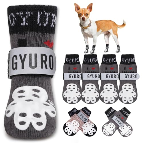 GYURO 4-seitige rutschfeste Hundesocken mit Pfotenabdrücke, mit verstellbarem, reflektierendem Riemen, Pfotenschutz, Traktionskontrolle und Anti-Leck-Design für Hartholzböden und Griffsicherheit (Grau GYURO 4-seitige rutschfeste Hundesocken mit Pfotenabdrücke, mit verstellbarem, reflektierendem Riemen, Pfotenschutz, Traktionskontrolle und Anti-Leck-Design für Hartholzböden und Griffsicherheit (Grau von GYURO