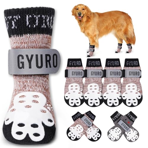 GYURO 4-seitige rutschfeste Hundesocken mit Pfotenabdrücke, mit verstellbarem, reflektierendem Riemen, Pfotenschutz, Traktionskontrolle und Anti-Leck-Design für Hartholzböden und Griffsicherheit GYURO 4-seitige rutschfeste Hundesocken mit Pfotenabdrücke, mit verstellbarem, reflektierendem Riemen, Pfotenschutz, Traktionskontrolle und Anti-Leck-Design für Hartholzböden und Griffsicherheit von GYURO