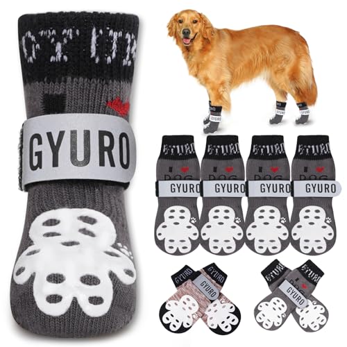 GYURO 4-seitige rutschfeste Hundesocken mit Pfotenabdrücke, mit verstellbarem, reflektierendem Riemen, Pfotenschutz, Traktionskontrolle und Anti-Leck-Design für Hartholzböden und Griffsicherheit (Grau GYURO 4-seitige rutschfeste Hundesocken mit Pfotenabdrücke, mit verstellbarem, reflektierendem Riemen, Pfotenschutz, Traktionskontrolle und Anti-Leck-Design für Hartholzböden und Griffsicherheit (Grau von GYURO