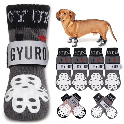 GYURO 4-seitige rutschfeste Hundesocken mit Pfotenabdrücke, mit verstellbarem, reflektierendem Riemen, Pfotenschutz, Traktionskontrolle und Anti-Leck-Design für Hartholzböden und Griffsicherheit (Grau GYURO 4-seitige rutschfeste Hundesocken mit Pfotenabdrücke, mit verstellbarem, reflektierendem Riemen, Pfotenschutz, Traktionskontrolle und Anti-Leck-Design für Hartholzböden und Griffsicherheit (Grau von GYURO