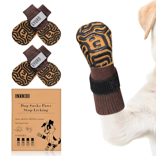 Hundesocken mit Antirutsch-Sohle für Hartholzböden, Extra Dicke Griffe, Pfotenschutz (Braun, XL) von GYURO