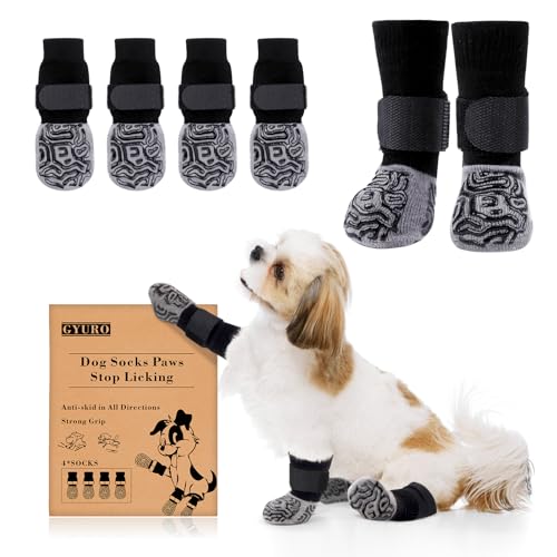 GYURO Hundepfotenschutz, 2 Paar, rutschfeste Hundesocken mit Griffen, verstellbar, für Hartholzböden, Spaziergänge im Innenbereich (XS) von GYURO