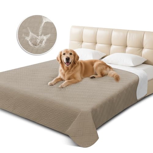 GYURO wasserdichte Hundedecke, beidseitig verwendbar, robuste Hundematte für Sofa und Bett, waschbar für Hunde und Katzen (Dunkles Khaki + Khaki, 137 * 208CM) von GYURO