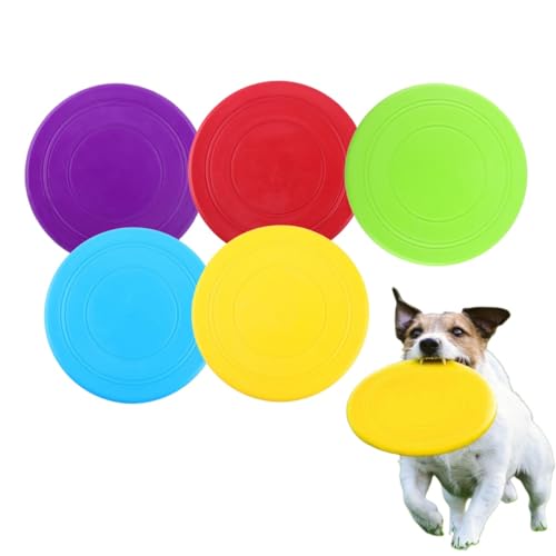 GYWHOOFT 5 Stück Hunde Frisbees, Hundespielzeug Frisbee, Gummi Frisbee, Training Hundespielzeug Set für Hundetraining, Werfen, Fangen, Spielen, interaktiver Spaß im Freien(17.5 cm) von GYWHOOFT