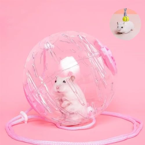 Hamster-Laufball mit Seil, Haustier-Kleintier-Übung, Laufspielzeug, kleines leises Übungsrad, Kleintiere, Käfigzubehör, Kleintiere, Haustierspielzeug, Ball (Rosa, 15 cm) von GYWHZC
