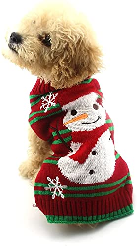 GYYJW Hunde-Schneepullover mit Schneemann, Weihnachtspullover für kleine Hunde und Katzen, Größe L, Schneemann von GYYJW