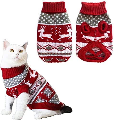 GYYJW Hunde-Weihnachtspullover für den Winter, gestrickt, klassischer warmer Mantel, Rentier, Schneeflocke, Diamantpullover für Kätzchen, Welpen, (L) von GYYJW