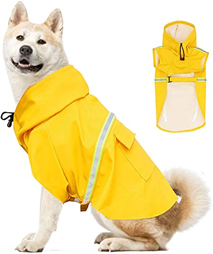 GYYJW Hunderegenmantel für große Hunde, wasserdicht, reflektierend, Regenmantel, verstellbare Hundejacke mit Geschirrloch für mittelgroße und große Hunde von GYYJW