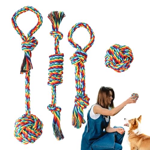 Hundeschleppseil, Hundeseile für aggressive Kauer, Unzerstörbares Kauspielzeug für Hunde, 4er-Set buntes Baumwollseil-Schlepperspielzeug für Hunde, unzerstörbares Hundeseilspielzeug mit Knoten, Hundes Hundeschleppseil, Hundeseile für aggressive Kauer, Unzerstörbares Kauspielzeug für Hunde, 4er-Set buntes Baumwollseil-Schlepperspielzeug für Hunde, unzerstörbares Hundeseilspielzeug mit Knoten, Hundes von GZBMEZS