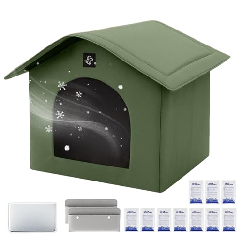 Kühlendes Katzenhaus | Tierheim, belüftet, isoliert, kühl, tragbar, für Welpen, Outdoor, Katzen, Unterschlupf mit saugfähigen Taschen und Eisbeutel für Hof, Garten, Reisen von GZBMEZS