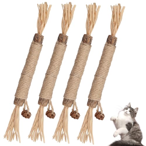 GZDAOXIA 4 Stück Katzensticks, Zahnpflege, Kausticks, Katzenminze Sticks für Katzen Zum Spielen, Kauen und Stress Abbauen von GZDAOXIA