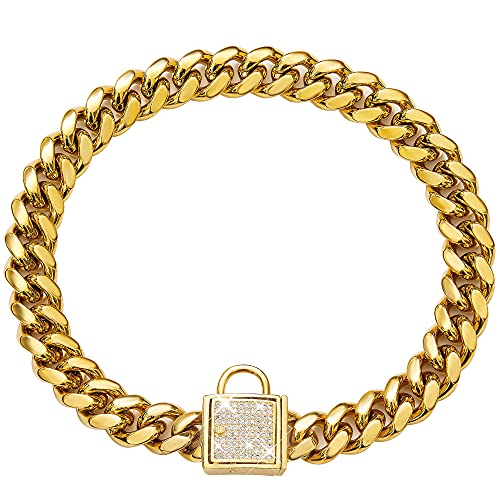 GZMZC Hundehalsband, 10 mm, Zirkonia, Miami-Edelstahl, goldfarbene Panzerkette, Hundehalskette, Haustier-Hundehalsband (61 cm) von GZMZC