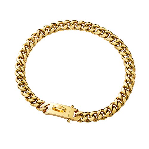 GZMZC Hundehalsband, 14 mm, Schnappverschluss, Miami Chian Edelstahl, 18 Karat Gold, Panzerkette, Hundehalskette, Haustier-Hundehalsband (35,6 cm) von GZMZC