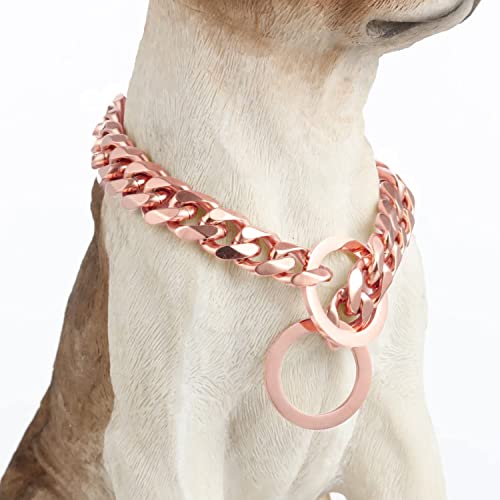GZMZC Hundehalsband, Roségold, poliert, 12 mm, Edelstahl, kubanische Glieder, stark, robust, kaufest, für kleine, mittelgroße und große Hunde (12 mm, RG, 50,8 cm) von GZMZC