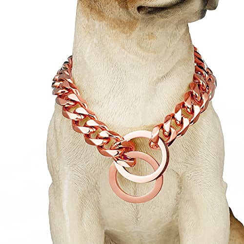 GZMZC Hundehalsband, Roségold, poliert, 15 mm, Edelstahl, kubanische Glieder, stark, robust, kaufest, für kleine, mittelgroße und große Hunde (15 mm, RG, 61 cm) von GZMZC