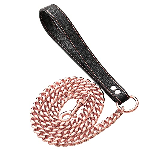 GZMZC Hundeleine, Rotgold, 15 mm, strapazierfähig, mit gepolstertem Ledergriff, für kleine Hunde, Halsbandkette (Gesamtlänge von 1,5 m) von GZMZC