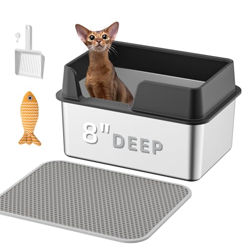 Edelstahl-Katzentoilette mit Deckel, 50 cm L x 35,1 cm B x 30,8 cm H tief, XL-Metall-Katzentoilette für große Katzen, mit Katzentoilette, Schaufel, Spielzeug, auslaufsicher, kein Geruch, einfache Edelstahl-Katzentoilette mit Deckel, 50 cm L x 35,1 cm B x 30,8 cm H tief, XL-Metall-Katzentoilette für große Katzen, mit Katzentoilette, Schaufel, Spielzeug, auslaufsicher, kein Geruch, einfache von GZPCXMZ