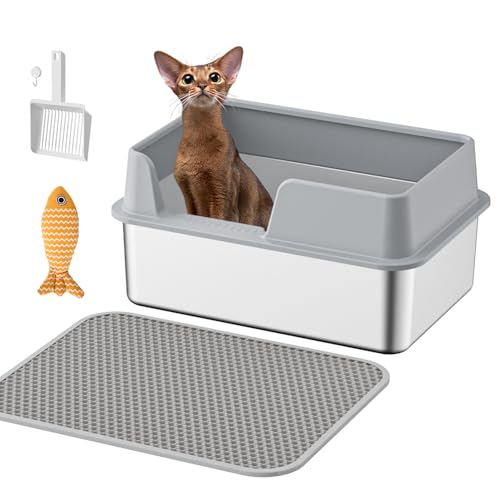 Edelstahl-Katzentoilette mit Deckel, XL-Metall-Katzentoilette mit hohen Seiten, Katzentoiletten für große Katzen, mit Katzentoilette, Katzenspielzeug, antihaftbeschichtet, auslaufsicher, kein Geruch, Edelstahl-Katzentoilette mit Deckel, XL-Metall-Katzentoilette mit hohen Seiten, Katzentoiletten für große Katzen, mit Katzentoilette, Katzenspielzeug, antihaftbeschichtet, auslaufsicher, kein Geruch, von GZPCXMZ