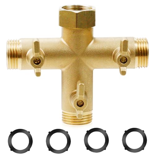 Gartenschlauch Verteiler, 3 Wege Wasserhahn Verteiler 3/4 Zoll Wasserhahn Wasserverteiler aus Messing, Wasseranschluss Verteiler Anschluss mit Separatem Schalter für Küche Garten Waschmaschine (A) von GZWY