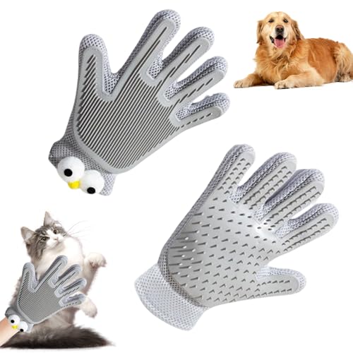 Haustier Grooming Handschuhe, 2 in 1 Doppelseitig Haustier Haarentfernung Handschuhe, Silikon Fellpflegehandschuh für Hunde und Katzen für Deshedding, Baden, und Massage, 1 Stück (Grau) von GZWY
