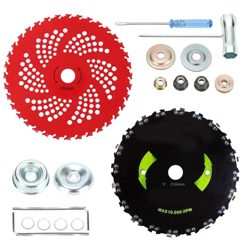 Unkrautbürste 9“ x 36 Zähne Hartmetall bestückte Klingen & 9“ x 20T Kettensägeblätter, Unkrautbürste für Freischneider 25,4 mm Bohrung, Unkrautbürste für Rasentrimmer, Trimmer, Unkrautstecher (A) von GZWY