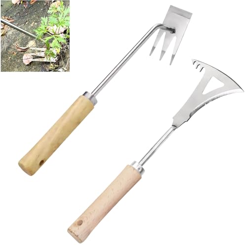 Unkrautstecher mit Stiel, 3 Stück Edelstahl Unkraut Entferner Gerät, Manueller Unkrautstecher Gartengeräte, Entwurzelungswerkzeug Unkrautjäter Gartenwerkzeug Wurzeljäter für Graben Umpflanzen (A) von GZWY