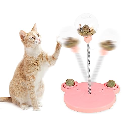GaRcan Kreisförmiges Katzenspielzeug mit auslaufendem Futter, Katzenspender-Spielzeug mit Feder für kleine Hunde (Rosa) (Rosa) von GaRcan