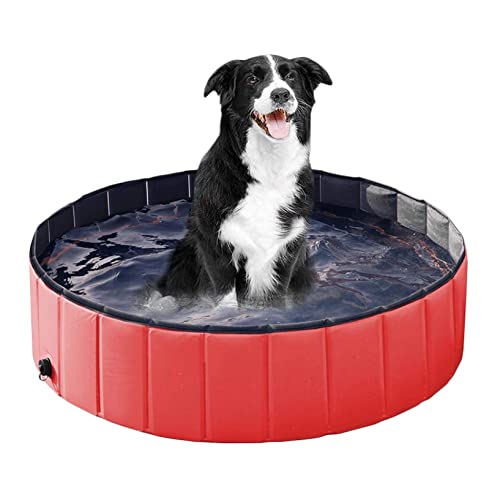 Hundepool, faltbar, rutschfest, mit integriertem Abflussloch, für Hunde, Katzen und Kinder (Farbe: Rot, Größe: 100 x 30 cm) (Rot 100 x 30 cm) von GaRcan