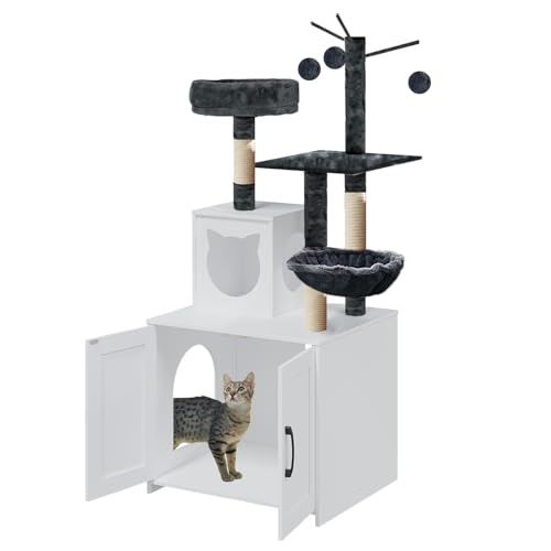 Katzenbaum mit Katzentoilette, Katzentoilettengehege aus Holz mit Futterstation, moderner Katzenturm für Innen, große Katzen mit großer Plattform, Katzenhaus mit Kratzbäumen, Hängematte, Höhlen, Korb, Katzenbaum mit Katzentoilette, Katzentoilettengehege aus Holz mit Futterstation, moderner Katzenturm für Innen, große Katzen mit großer Plattform, Katzenhaus mit Kratzbäumen, Hängematte, Höhlen, Korb, von Gaalloopyger