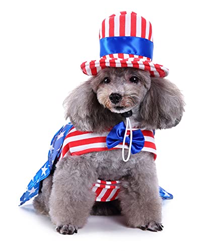 4. Juli Hundekleid, Onkel Sam Kostüm für Haustiere, USA Flagge Katzen Kostüme für Unabhängigkeitstag, National Day Boy XL von GabeFish