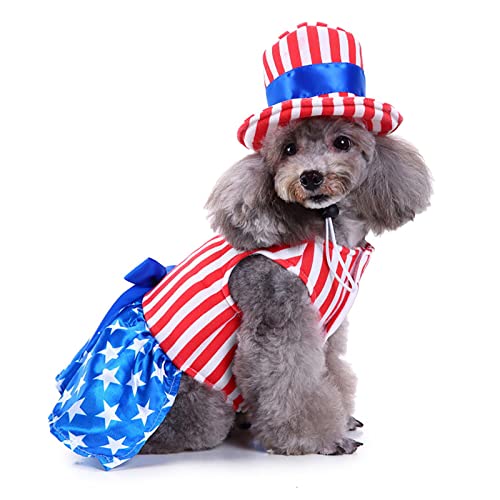 4. Juli Hundekleid, Onkel Sam Kostüm für Haustiere, USA Flagge Katzen Kostüme für Unabhängigkeitstag, National Day Girl Medium von GabeFish
