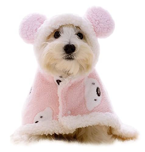 GabeFish Hundeumhang-Decke für kleine Hunde, niedlicher Welpen-Fleece-Schlafanzug, Katzen, kaltes Wetter, Mantel mit Kapuze, Rosa, groß von GabeFish