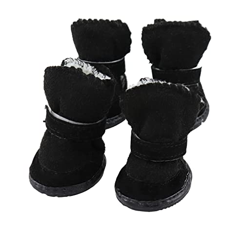 GabeFish Niedliche, gemütliche, warme rutschfeste Winterstiefel für kleine und mittelgroße Hunde, Haustiere, Katzen, dickes Fleece, Schneeschuhe, schwarz, Größe L von GabeFish