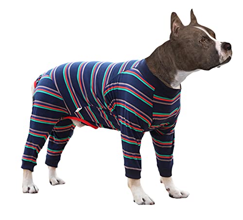 Größe XS bis 3XL, 2 Farben Hunde-Einteiler, langärmelig, vollständige Abdeckung, Haustier-Pyjama, Hunde-Hemd, leichter Hunde-Jumpsuit gestreift, Größe 3XL von GabeFish