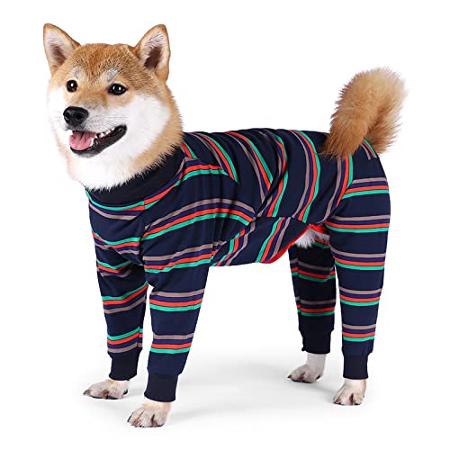 Hunde-Pyjama für mittelgroße und große Hunde, nach Operationen, langärmelig, Einteiler, 4 Beine, Schlafanzug für Hunde, gestreift, Größe L von GabeFish