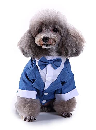Schwarz-weiß-blaues Hundehemd für Hochzeit, Welpen-Smoking, formelle Kleidung, Doggie Smoking, Anzug und Krawatte, Kostüm, Blau, Größe L von GabeFish
