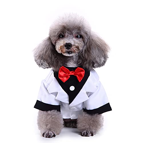 Schwarz-weiß-blaues Hundehemd für Hochzeit, Welpen-Smoking, formelle Kleidung, Doggie Smoking, Anzug und Krawatte, Kostüm, weiß, Größe M von GabeFish
